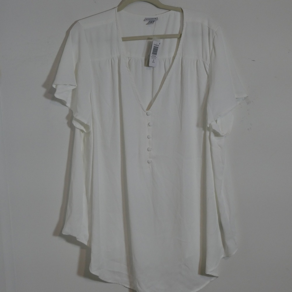 Torrid Womens Harper Georgette Blouse 3X White Flutter Sleeve Pullover Feminine